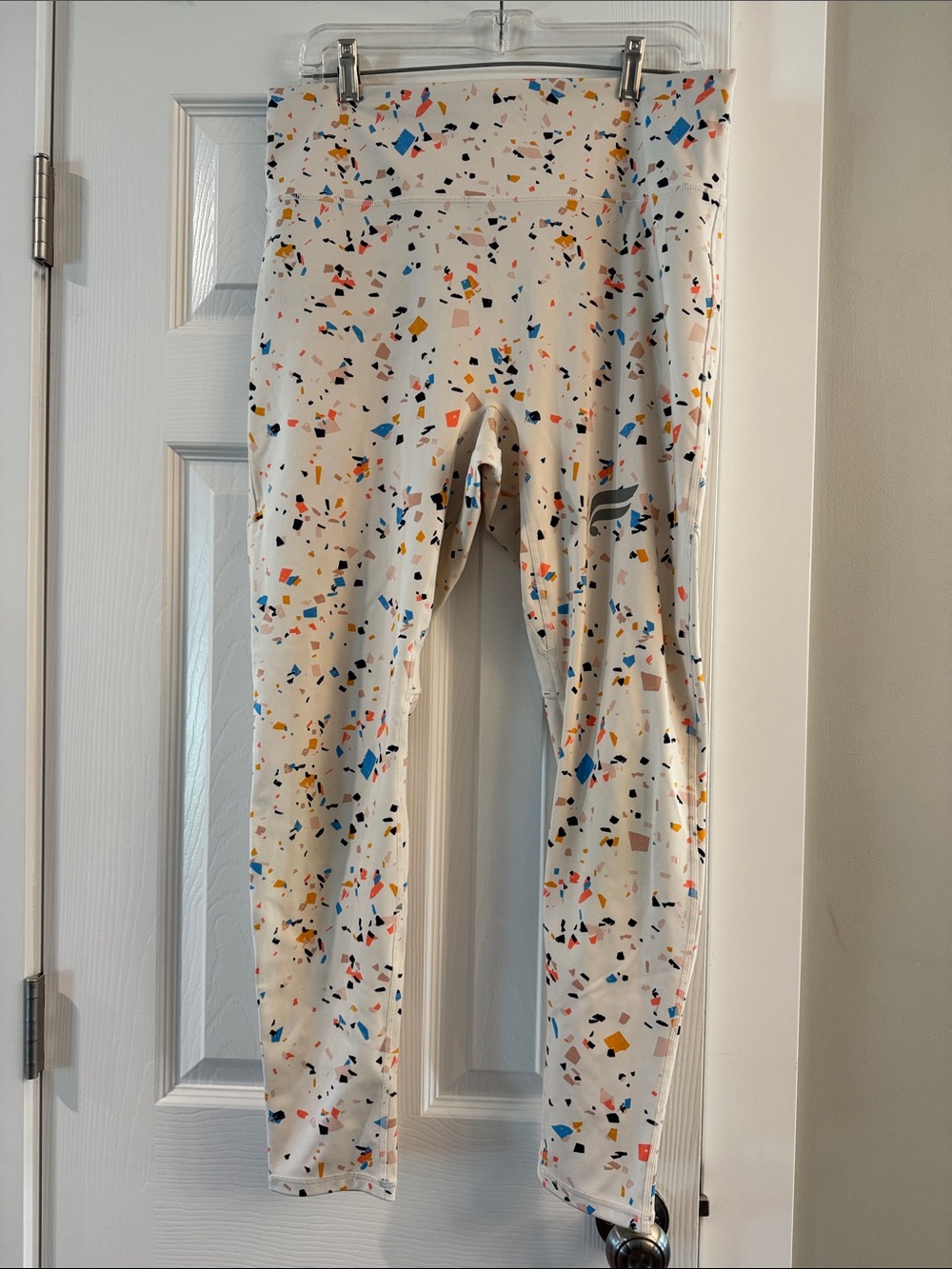 Fabletics White Leggings with Multicolor Confetti Print